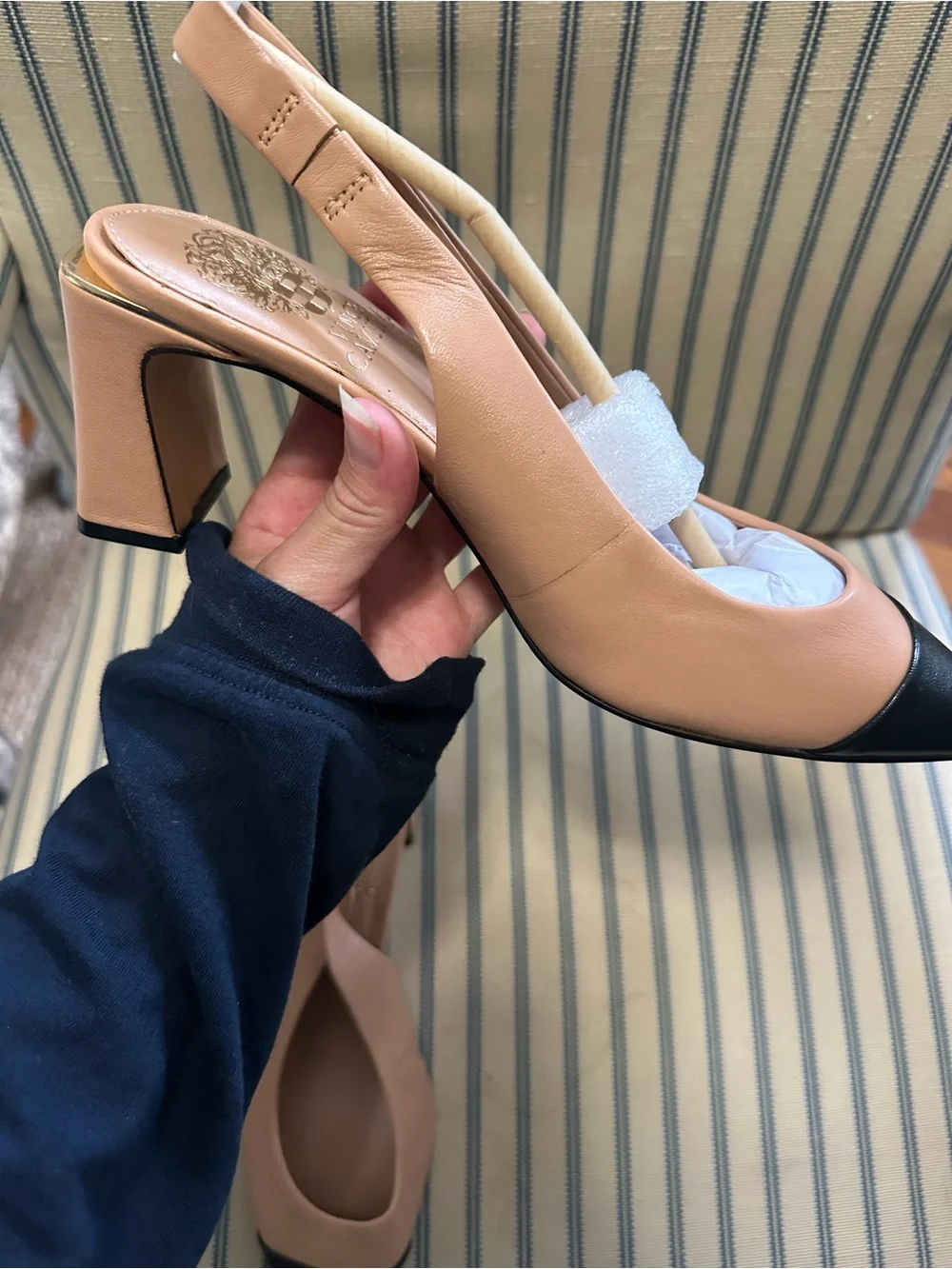 Vince Camuto Hamden Two-Tone Slingback Pointed Toe Pumps - Nude & Black